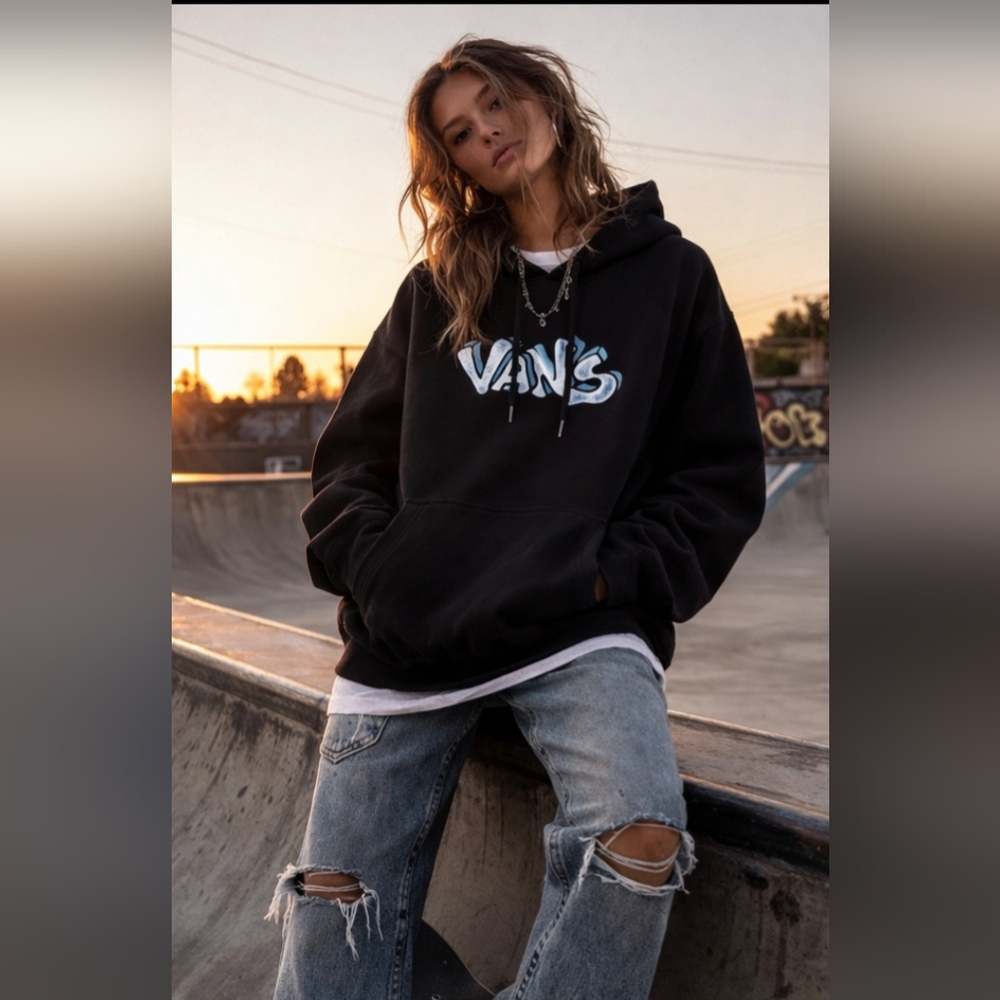 Vans Black Hoodie with Blue Logo